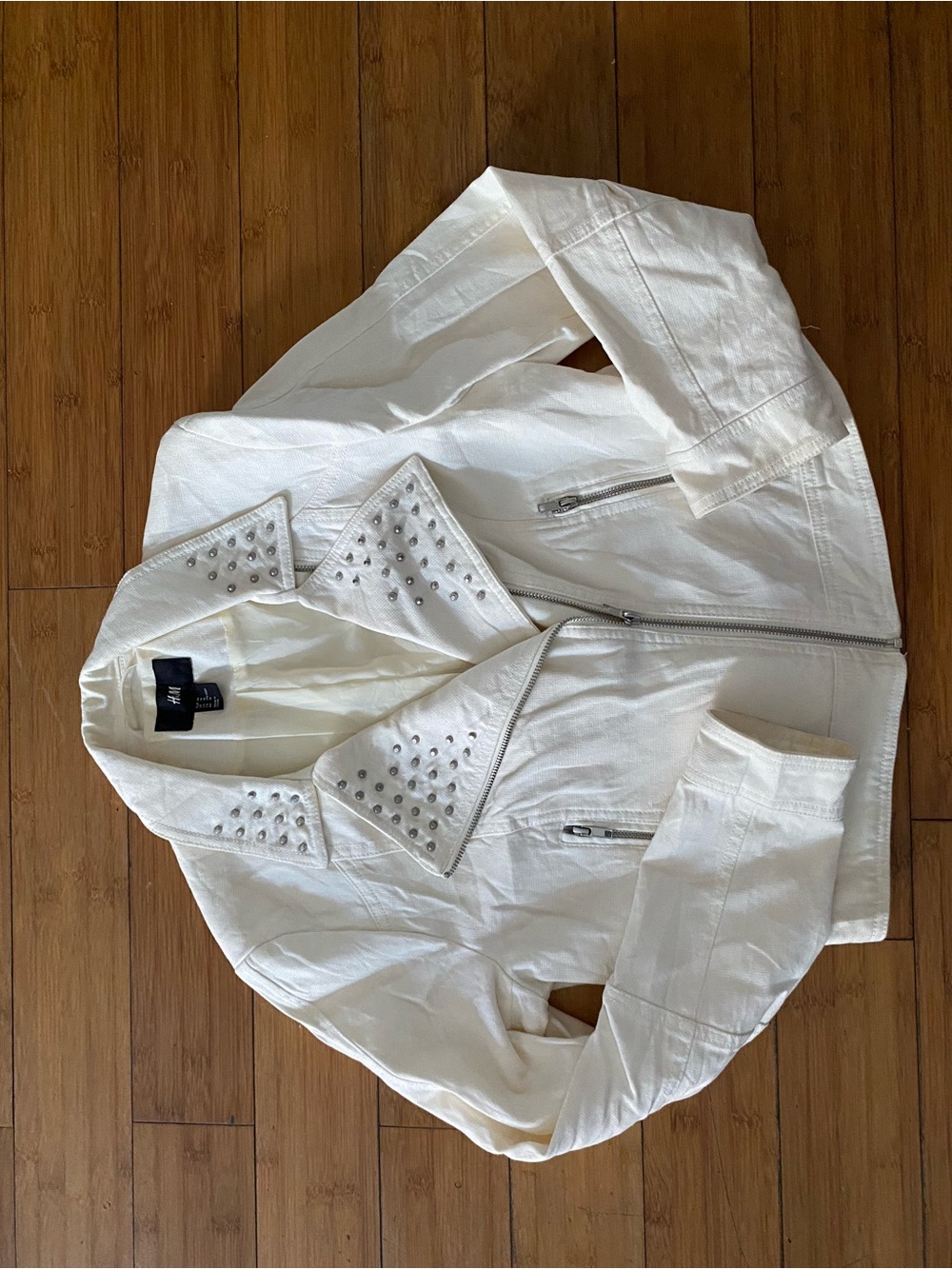 Pre-owned H&M White Stud-Accent Women's Zip Jacket Sz 14 Women’s